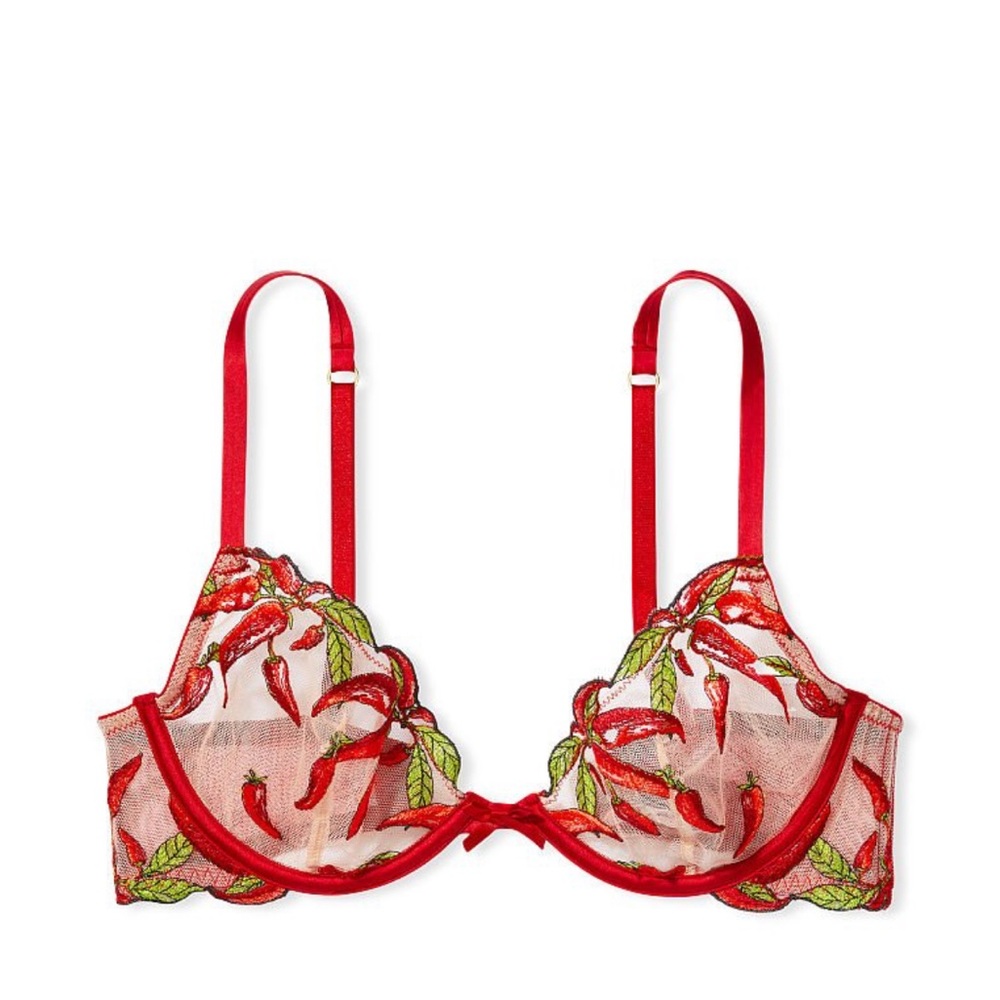 Embroidered Chili Pepper Bra and Panty set